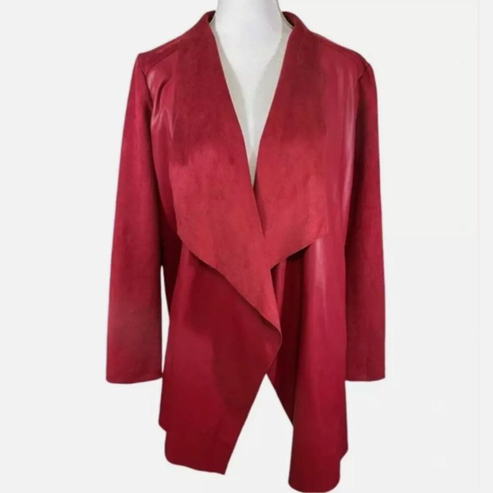 Andrew Marc New York Faux Leather Open Front Blazer Jacket Brick Red Women's M